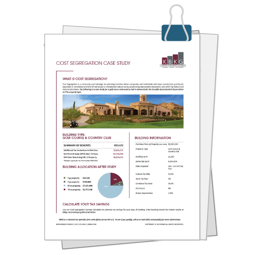 Golf Course & Country Club Cost Segregation Case Study