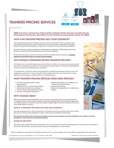 Transfer Pricing One pager