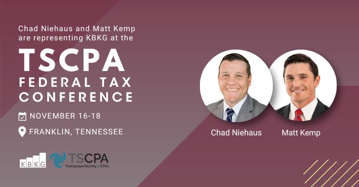 KBKG to Attend and Exhibit at the TSCPA Federal Tax Conference